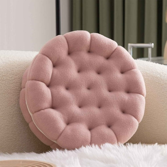 Round Cookie Floor Pillow, Meditation Floor Pillow Plush Floor Cushions Large Handmade Pillows Seating Cushion for Yoga Living Room (Pink)