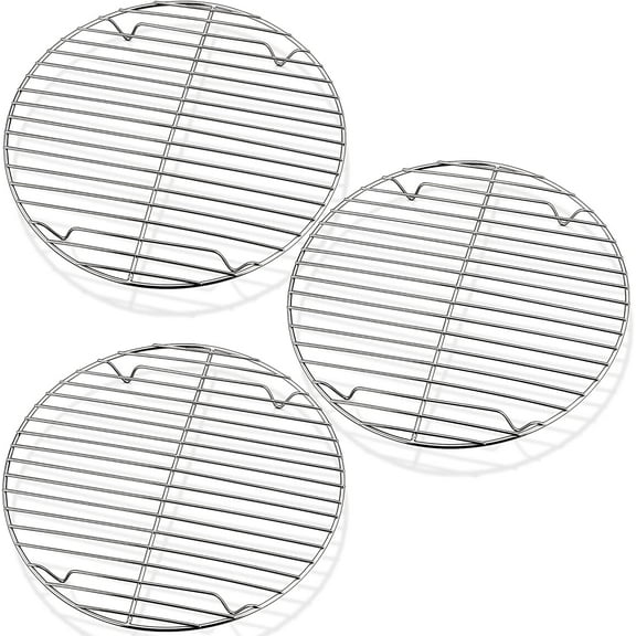 Round Cooking Rack, 3 Pcs Stainless Steel Baking Cooling Steaming Grilling Rack, Fits Air Fryer/Stockpot/Pressure Cooker/Round Cake Pan, Oven & Dishwasher Safe (9 Inch)