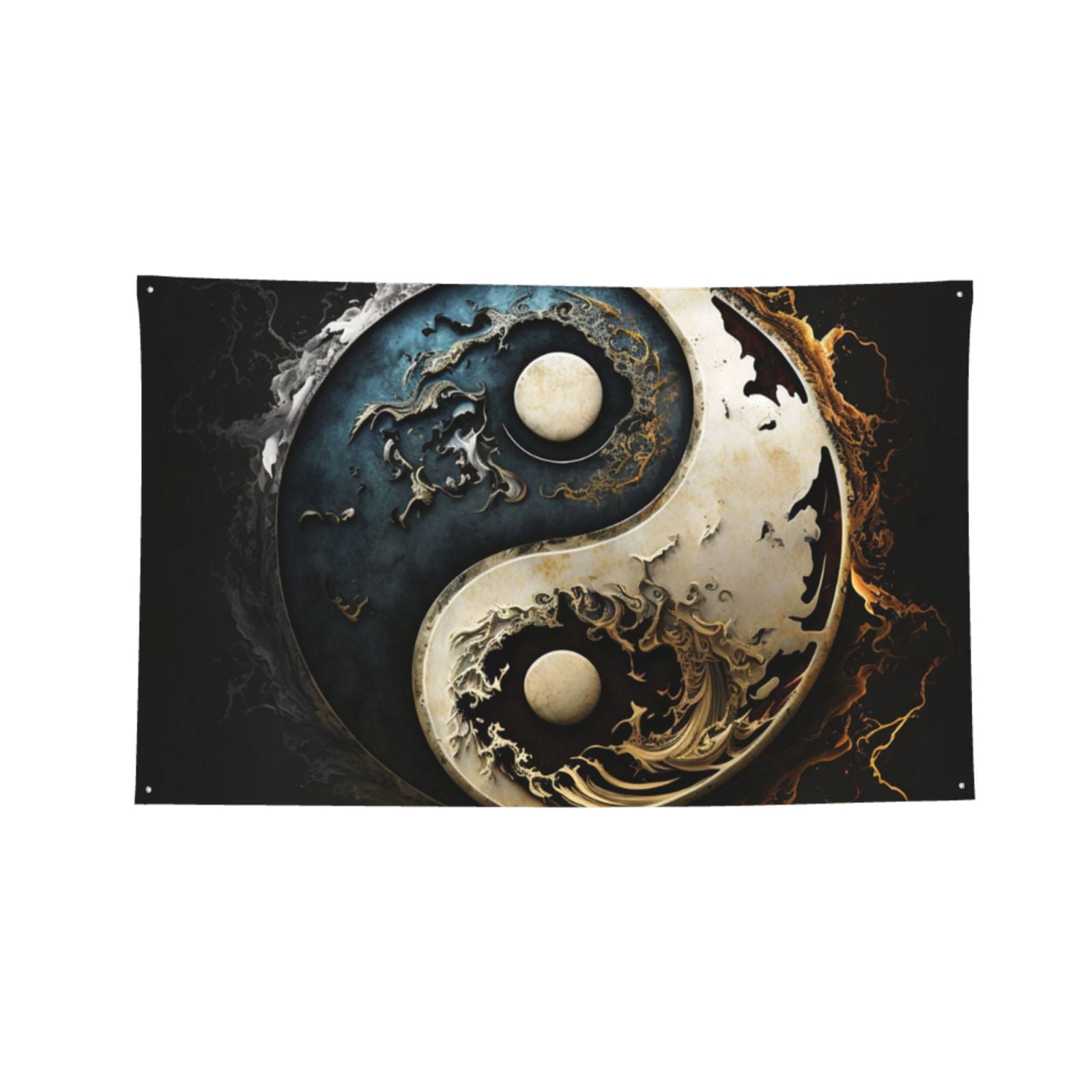 Round Cool Art Oriental Symbol Four Hole Decorated Banner Flag for Garden Yard Home Decoration Indoor Outdoor 4x6 Ft