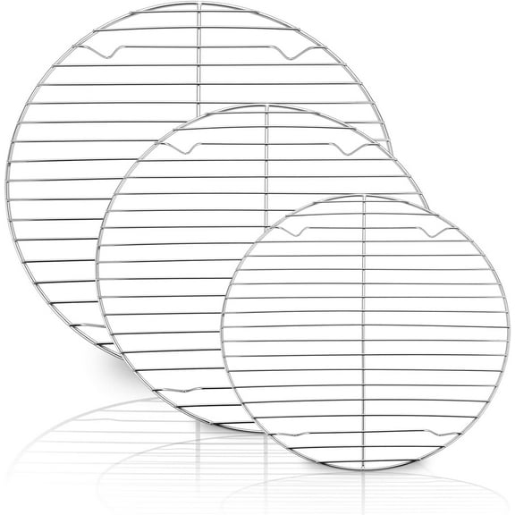 Round Cooling Rack Set of 3, 3 Pcs (19/23/27cm) Stainless Steel Baking Cooling Steaming Grilling Rack, Mirror Finish & Smooth Edge, Oven & Dishwasher Safe
