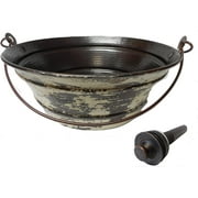 Round Copper Vessel BUCKET Bathroom Sink With Distressed Antique White Exterior And LT Drain