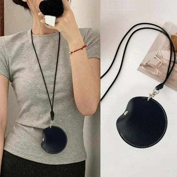 Round Corduroy Travel Organizer Pouch | Compact Headphone & Small Item Storage Bag | PU Leather Coin Purse for Makeup & Accessories | 9x9x3cm Black