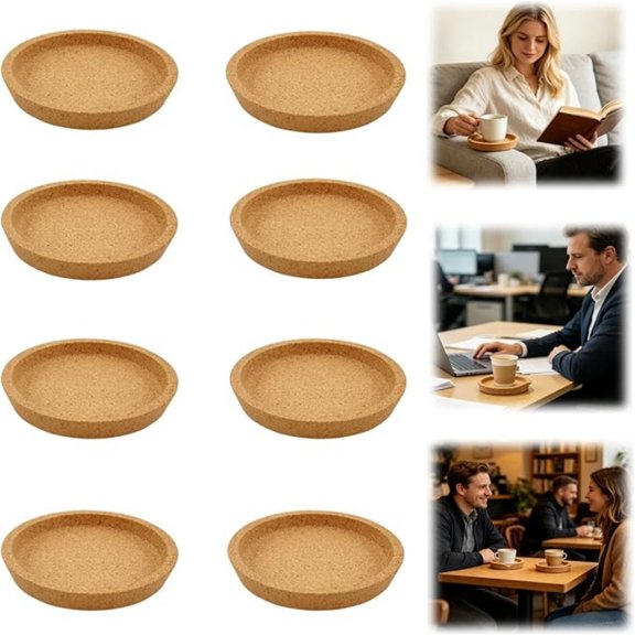 Round Cork Coasters with Rim, 10cm  Absorbent, Heat-Resistant Round Cork Coasters for Office, Kitchen, and Dining Table  Wooden Mat Table Surface Protection for Most Cups (Set of 8)