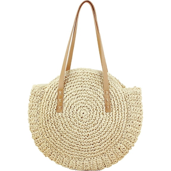 Round Corn Straw Handmade Woven Women's Bag Natural Chic Hand Large Summer Beach Tote Woven Shoulder Bag