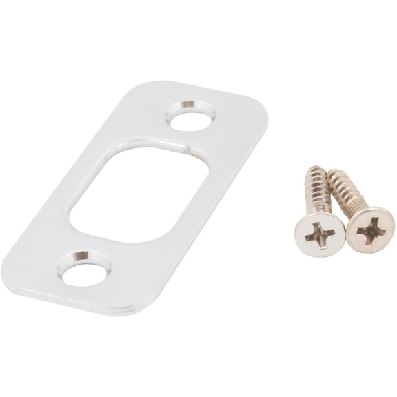 Round Corner Deadbolt Strike Plate, 1" x 2-1/4", 1-5/8" Center-to-Center, Polished Chrome by Stone Harbor Hardware
