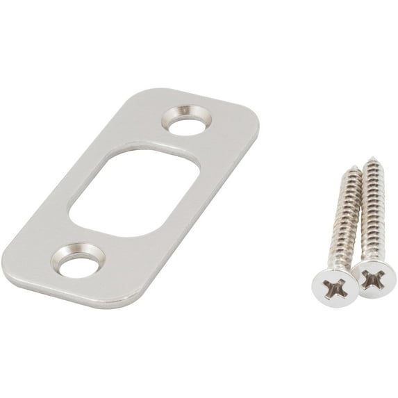 Round Corner Deadbolt Strike Plate, 1" x 2-1/4", 1-5/8" Center-to-Center, Satin Nickel by Stone Harbor Hardware
