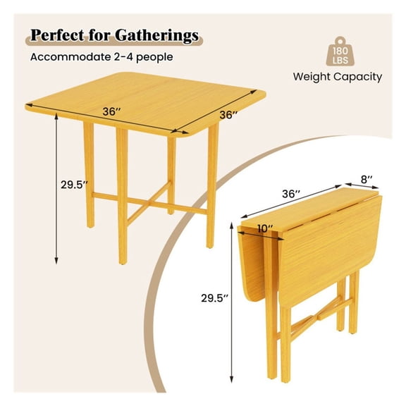 Round Corner Dining Table, Seats 2-4, Foldable Kitchen Table, Natural Wood Tone, Convertible Design
