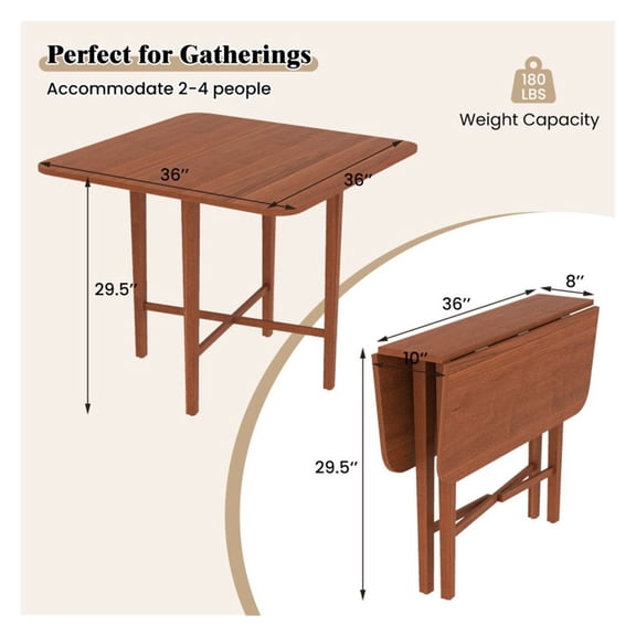 Round Corner Dining Table, Seats 2-4 - Foldable Kitchen Table Walnut Wood Tone - Space Saving Convertible Drop Leaf Table