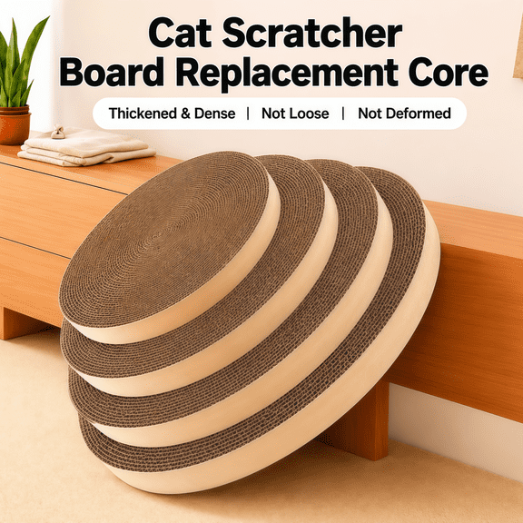 Round Corrugated Cardboard Cat Scratcher Replacement Insert for Round Cat Scratching Bed / Cat House, Fits Universal Circular Scratcher Boards, Diameter 13 in, Height 1.1 in
