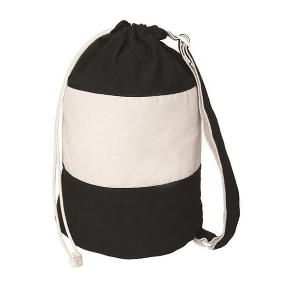 Round Cotton Beach Tote Bag - Natural / Black