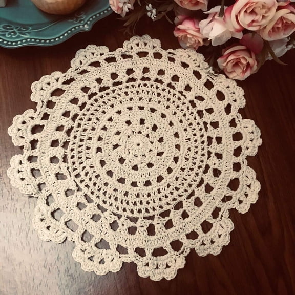 Round Cotton Handmade Crochet Lace Tablecloth Doilies Placemats