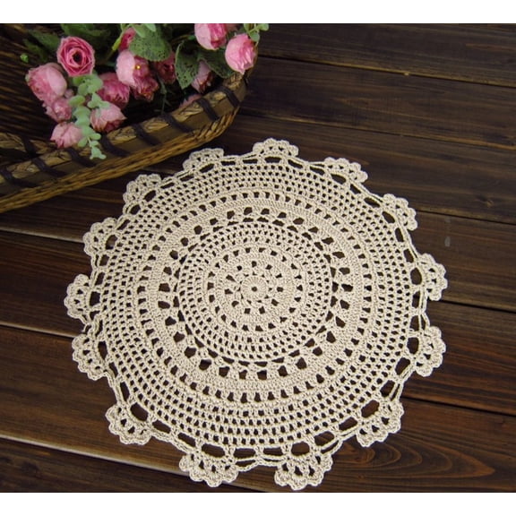 Round Cotton Handmade Crochet Lace Tablecloth Doilies Placemats