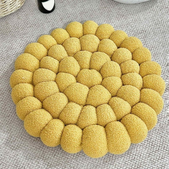 Round Cotton and Linen Seat Cushion,Fashion Solid Color Mochi Shape Cushion,Soft and Comfortable Office Chair Cushion,Computer Chair Dining Chair Cushion,Tatami Cushion 16x16 Inches Yellow