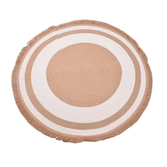 Round Cotton Rope Area Rug, Reversible Braided Rug with Tassels for Living Room and Bedroom, Washable Vintage Style Cat Scratching Mat