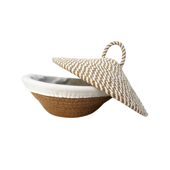 Round Cotton Rope Bread Proofing Basket with Woven Lid and Handle, Functional Storage Basket with Lid for Sourdough Bread Baking Supplies, Kitchen Organization and Storage Gift
