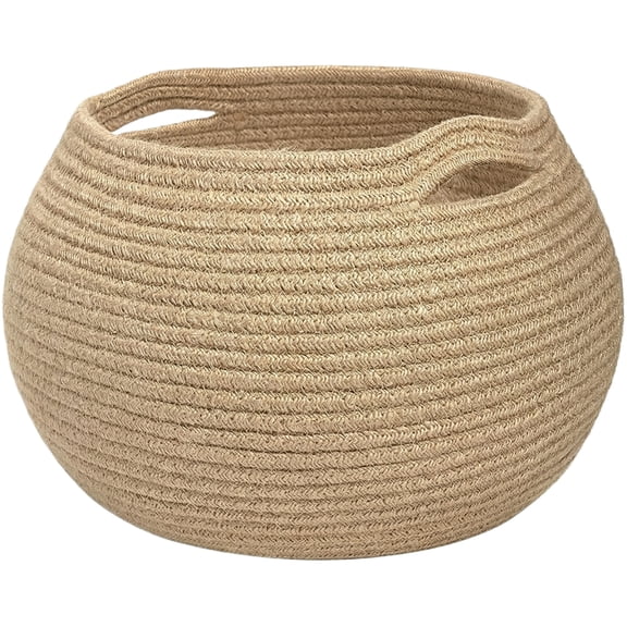 Round Cotton Rope Storage Basket for Home Organization Decorative Woven Bin for Blankets Towels and Bathroom Essentials, Large Beige