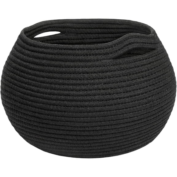 Round Cotton Rope Storage Basket for Home Organization Decorative Woven Bin for Blankets Towels and Bathroom Essentials, Large Black