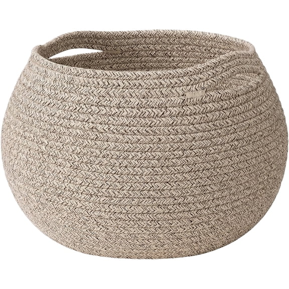Round Cotton Rope Storage Basket for Home Organization Decorative Woven Bin for Blankets Towels and Bathroom Essentials, Large Gray