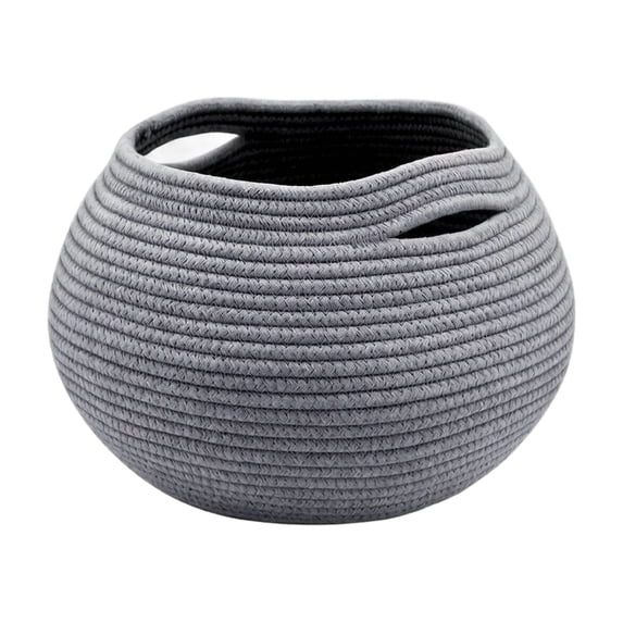 Round Cotton Rope Woven Storage Basket with Handles, Decorative Woven Baskets for Organizing Nursery, Laundry and Toys, Large Wicker Basket Style Home Decor Bin Gray
