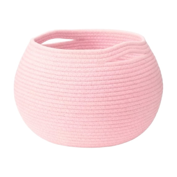 Round Cotton Rope Woven Storage Basket with Handles, Decorative Woven Baskets for Organizing Nursery, Laundry and Toys, Large Wicker Basket Style Home Decor Bin Pink