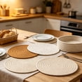 thumbnail image 1 of Round Cotton Yarn Placemats, Handwoven Heat Insulation Mat 10 Inch for Hot Dishes Pots Pans, Kitchen Table Protector & Home Decor for Dining, 1 of 6
