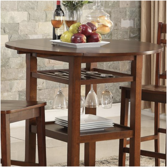 Round Counter Table with Drop Leaf and Storage in Cherry Finish