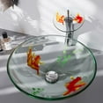 thumbnail image 1 of Round Countertop Vessel Sink Koi Fish Glass Finish Bathroom Wash Basin Sink w/Waterfall Faucet and Drain Luxury Combo| Renovators Supply, 1 of 3