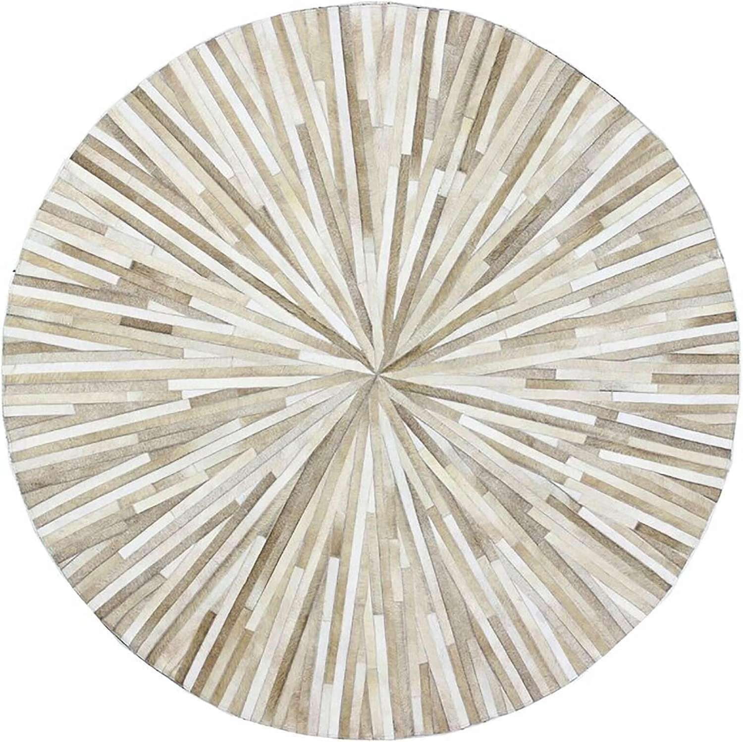 Round Cowhide Leather Area Rug 6×6 ft, Hair on Hide Striped Patchwork ...