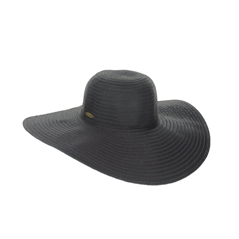 oversized wide brim straw hat - black 6 Inch Brim Black Sun Hat / Large Sloping Flat Brim Summer  main image 2