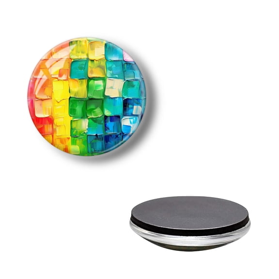 Round Crystal Glass Fridge Magnet Sticker, Colorful Square Rainbow Strong Non-Scratch Aesthetic Refrigerator Magnets Decoration for Kitchen, Office Whiteboard and Lockers 1.18*1.18 Inch