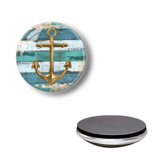Round Crystal Glass Fridge Magnet Sticker, Distressed Nautical Anchor Strong Non-Scratch Aesthetic Refrigerator Magnets Decoration for Kitchen, Office Whiteboard and Lockers 1.18*1.18 Inch