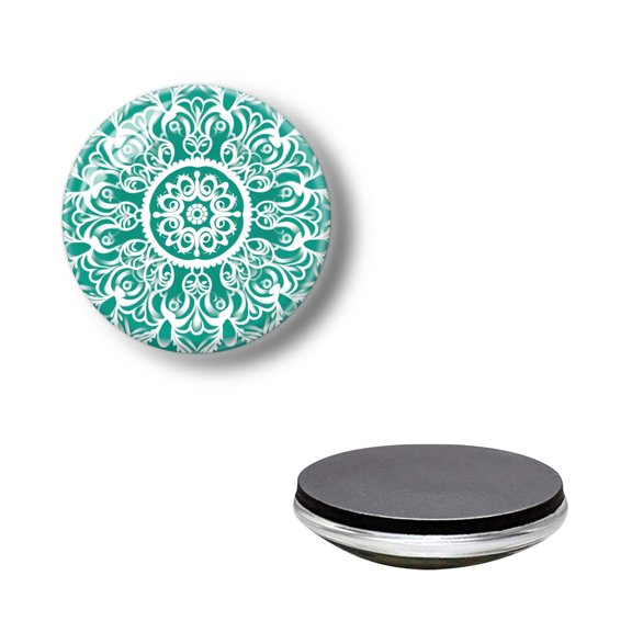 Round Crystal Glass Fridge Magnet Sticker, White Mandala Strong Non-Scratch Aesthetic Refrigerator Magnets Decoration for Kitchen, Office Whiteboard and Lockers 1.18*1.18 Inch