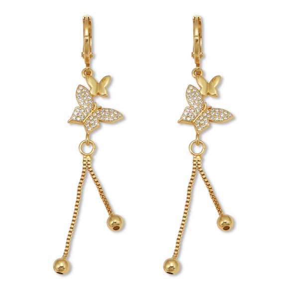 Round Crystal Goldtone Butterfly Drop Earrings 13x5mm