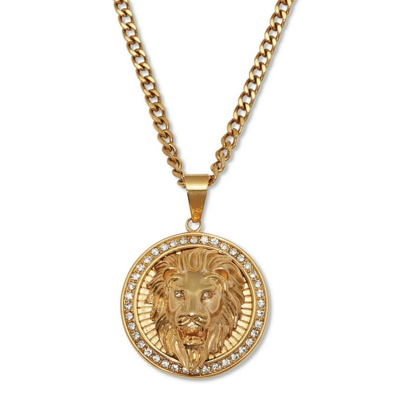 Round Crystal Goldtone Lion's Head Necklace 26-inch