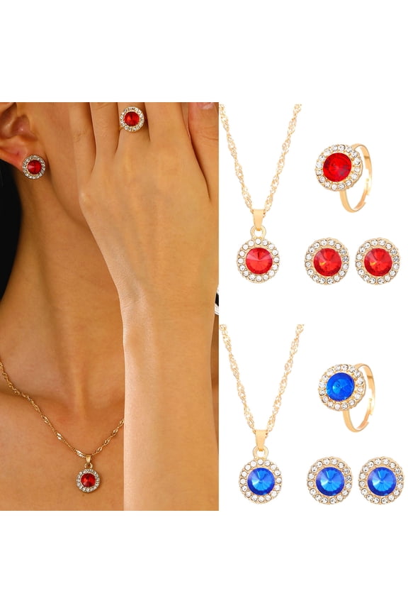 Round Crystal Necklace Pendant Earrings Set Jewelry For Women Bracelet Necklace Earrings Set Valentine's Day Gift