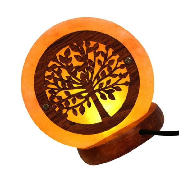 Round Crystal Salt Rock Lamp with Base LED Atmosphere Lamp Table Light