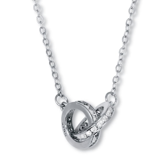 Round Crystal Silvertone Interlocking Circle Necklace 16 to 18-inch