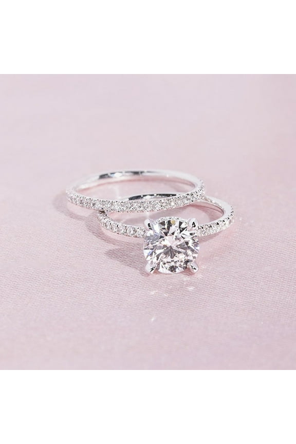 New Round Cubic Zircon 2Pcs/Set Rings for Women Simple Fashion Double Stackable Rings Wedding Bands Party Jewelry