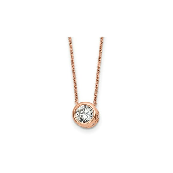 Round Cubic Zirconia (CZ) Solitaire Pendant Necklace in Rose Sterling Silver for Women