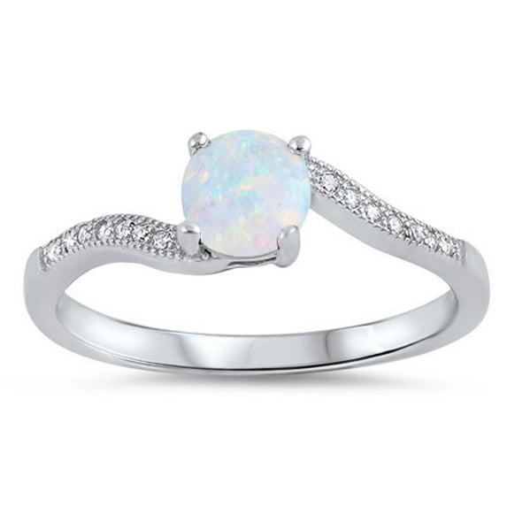 Round Cubic Zirconia Center Sided With CZ Pave Wedding Ring Sterling Silver 6