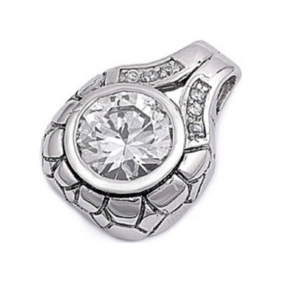 Round Cubic Zirconia Pendant Sterling Silver