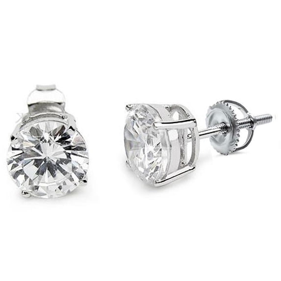 Round Cubic Zirconia Screw Back Earrings Sterling Silver 3mm