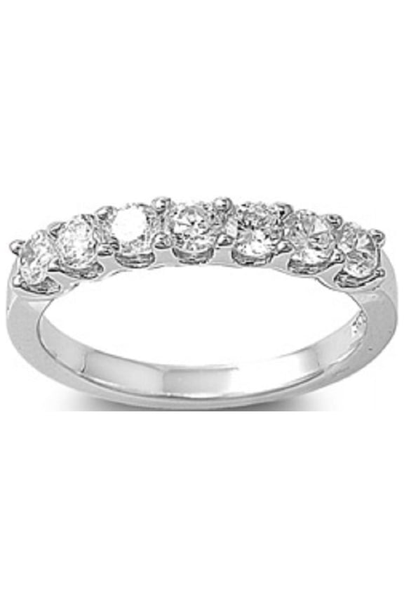 Round Cubic Zirconia Seven Stones Ring Sterling Silver Size 10