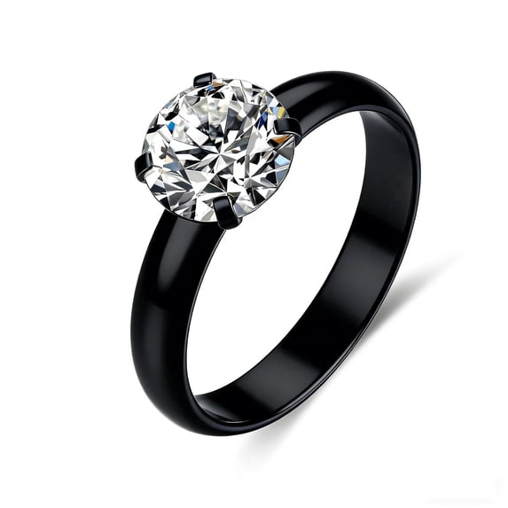 Gnoliew Round Solitaire White, Cubic Zirconia Engagement Rings, Stainless Steel, Sz 8
