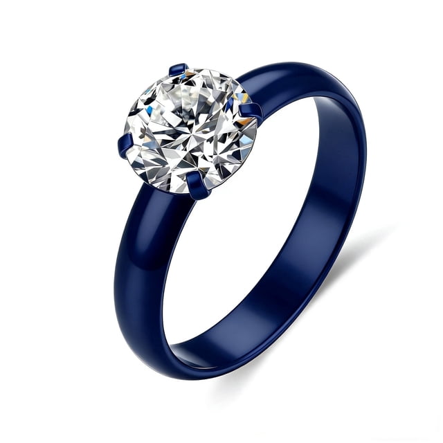 Round Cubic Zirconia Solitaire Engagement Ring，Wedding Ring for Women ...