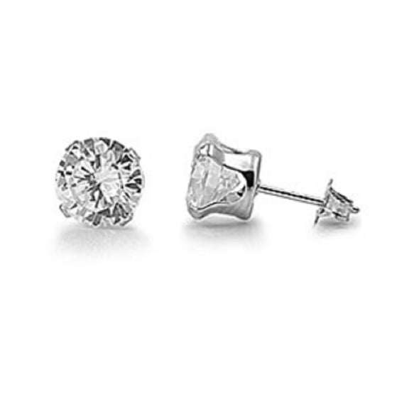 Round Cubic Zirconia Stud Earrings Stainles Steel