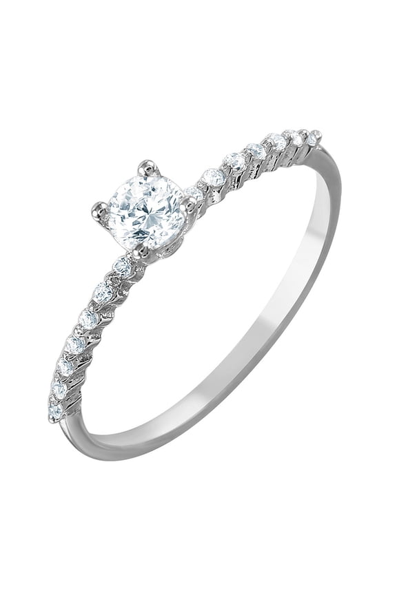 Round Cubic Zirconia Thin Band Ring Rhodium Plated Sterling Silver Size 6