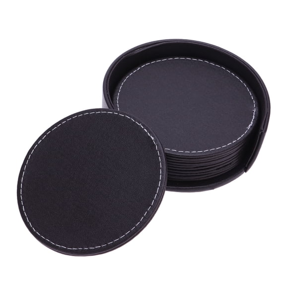 ROSENICE PU Leather Coasters Classic Elegant Round Heat Insulation Cup Mat for Drinks 3.9In
