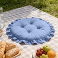 thumbnail image 1 of Round Cushion For Chair, 45cm Velvet Office Ottoman Floor Mat, Solid Color Ruffle Edge Seat Cushion With Strap, Decorative Pad For Dining Chair, 1 of 6