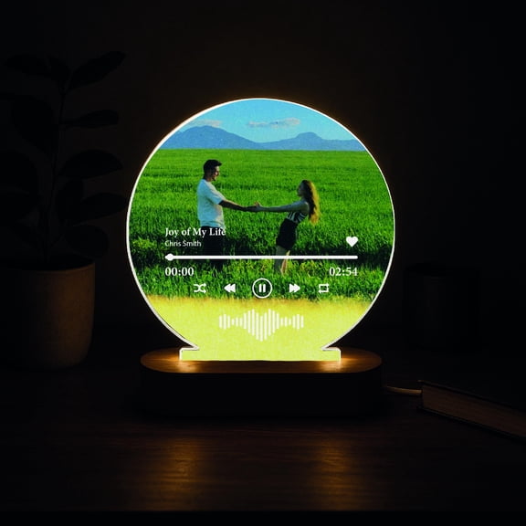 Round Custom Music Photo Night Light Personalized Acrylic LED Lamp Circle Shape Wedding Anniversary Decor For Couples